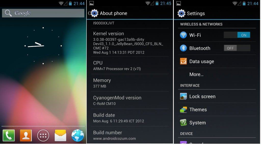 Android 4.1 Jelly Bean (JB) pe Samsung galaxy S i9000